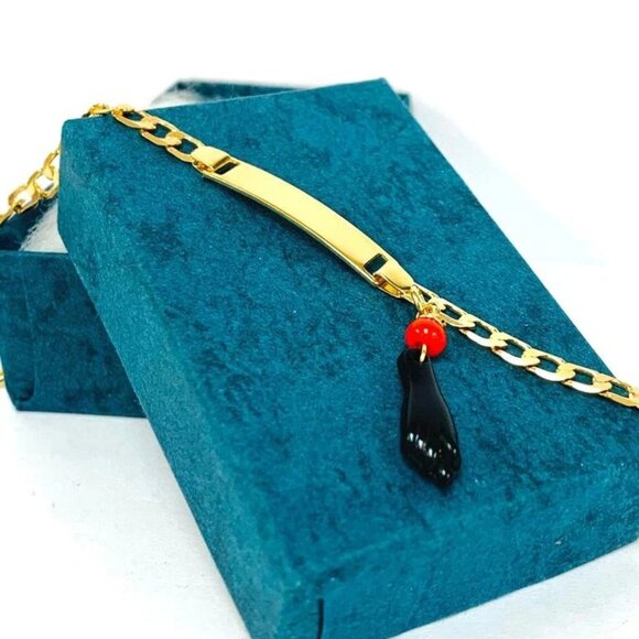 New Baby ID Bracelet Azabache 18K GF Good Luck & Proteccion 5.5" Link Curby - Picture 2 of 8